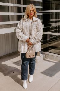 Shift Focus Tweed Lightweight Jacket In Ivory Curves sold by Impressions