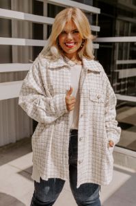 Shift Focus Tweed Lightweight Jacket In Ivory Curves sold by Impressions