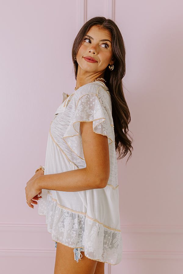 Springtime Sips Lace Babydoll Top In White sold by Impressions product image thumbnail 3