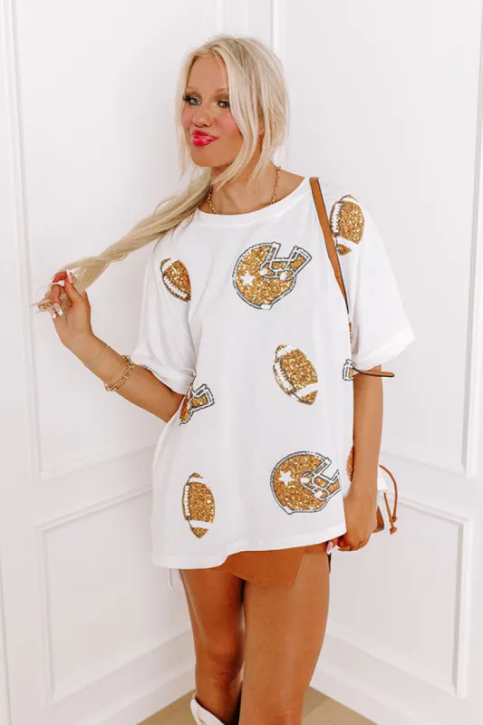 Game Day Charm Sequin Oversized Tee in White sold by Impressions