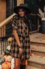Never Pretend Plaid Dress In Camel sold by Impressions