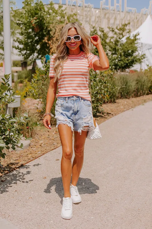 Vacay Mode Stripe Top in Light Coral sold by Impressions