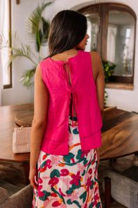 Classic And Keen Linen-Blend Top In Hot Pink sold by Impressions