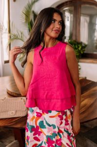 Classic And Keen Linen-Blend Top In Hot Pink sold by Impressions