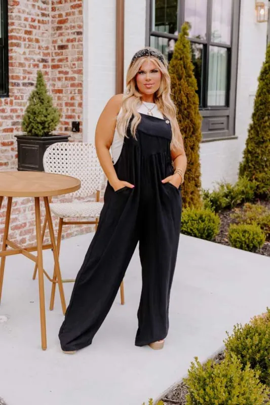 Happy Sanctuary Wide Leg Jumpsuit in Black Curves sold by Impressions