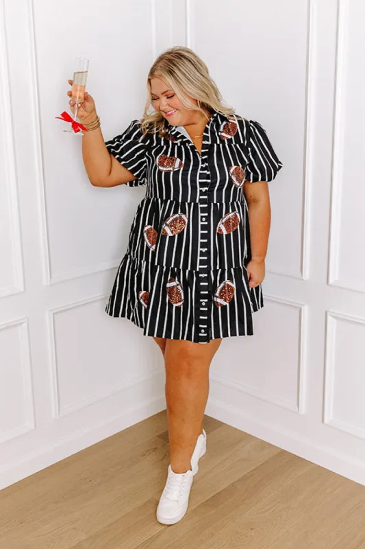 Kickoff Cutie Sequin Embroidered Mini Dress in Black Curves sold by Impressions