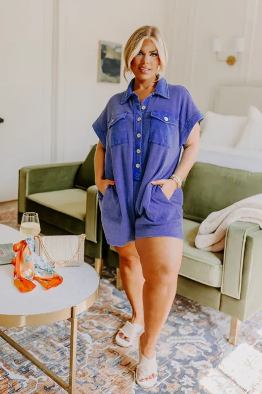 Wonderful Weekend Waffle Knit Romper in Royal Blue Curves sold by Impressions