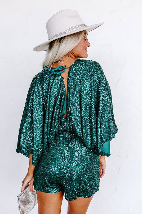Beyond Obsessed Sequin Romper In Green sold by Impressions product image thumbnail 3