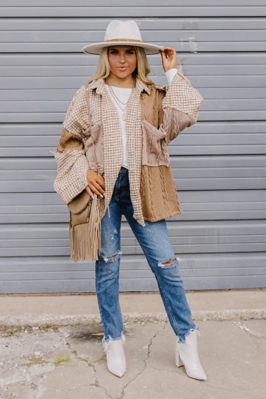 Take The Train Houndstooth Jacket In Camel sold by Impressions