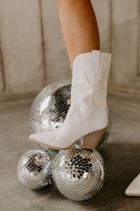 The Beau Faux Leather Cowboy Boot In Ivory sold by Impressions
