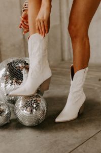 The Beau Faux Leather Cowboy Boot In Ivory sold by Impressions