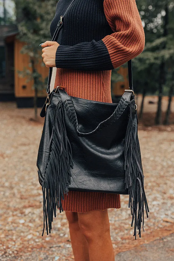 The Edith Faux Leather Fringe Tote In Black sold by Impressions