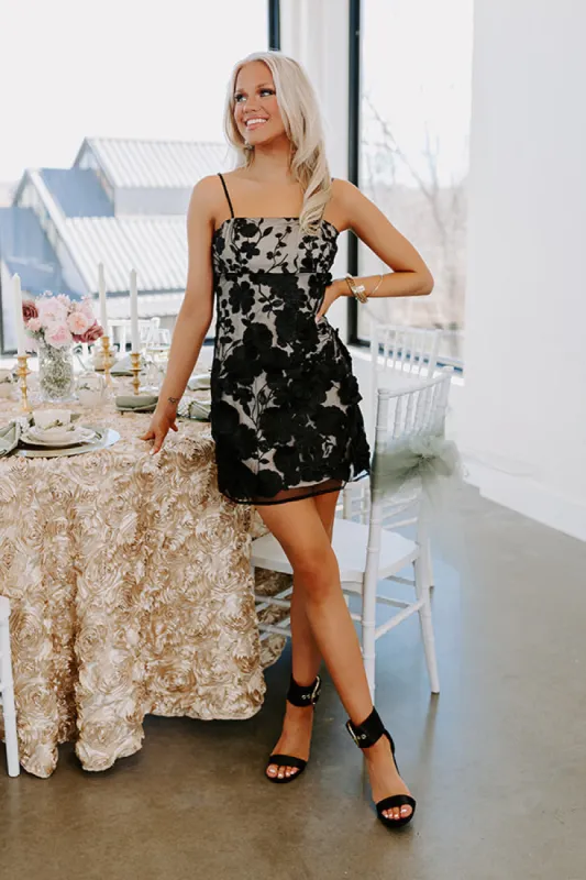 Floral Moment Embroidered Mini Dress in Black sold by Impressions
