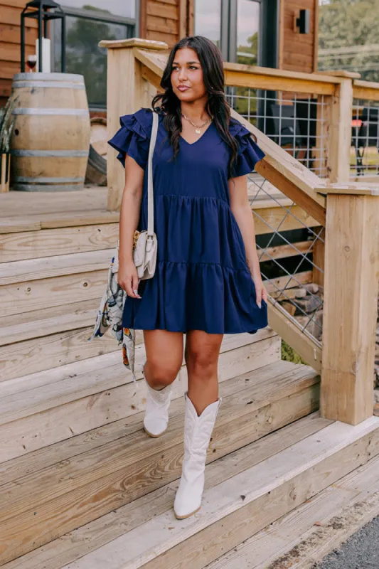 Sharp Witted Mini Dress in Navy sold by Impressions