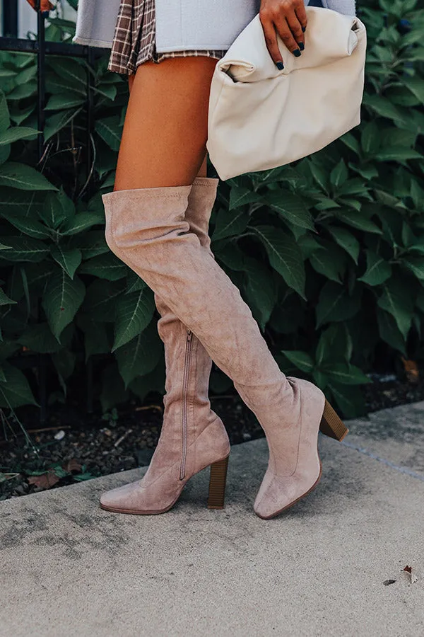 The Scarlett Faux Suede Thigh High Boot In Warm Taupe sold by Impressions