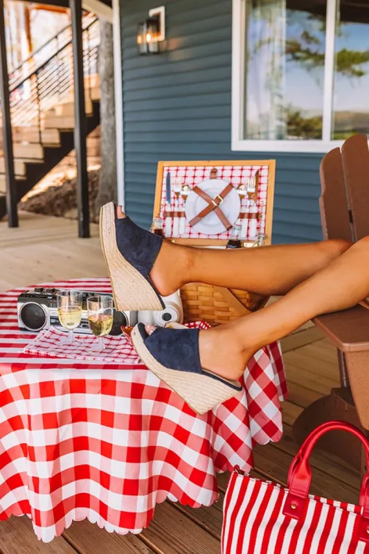 The Mariposa Faux Suede Wedge In Navy sold by Impressions