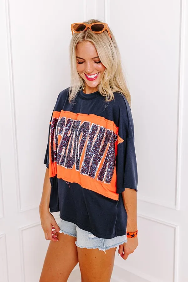 It's a Touch Down Sequin Oversized Tee in Navy/Orange sold by Impressions product image thumbnail 4