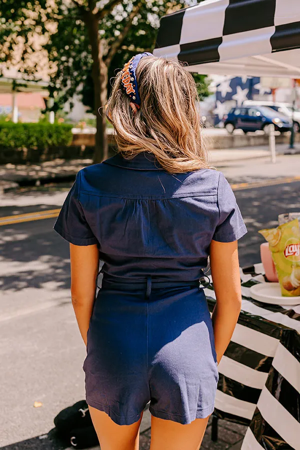 Stay Sophisticated Denim Romper In Navy sold by Impressions product image thumbnail 2