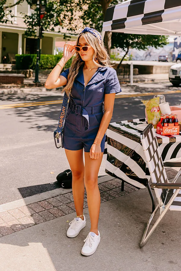 Stay Sophisticated Denim Romper In Navy sold by Impressions product image thumbnail 3