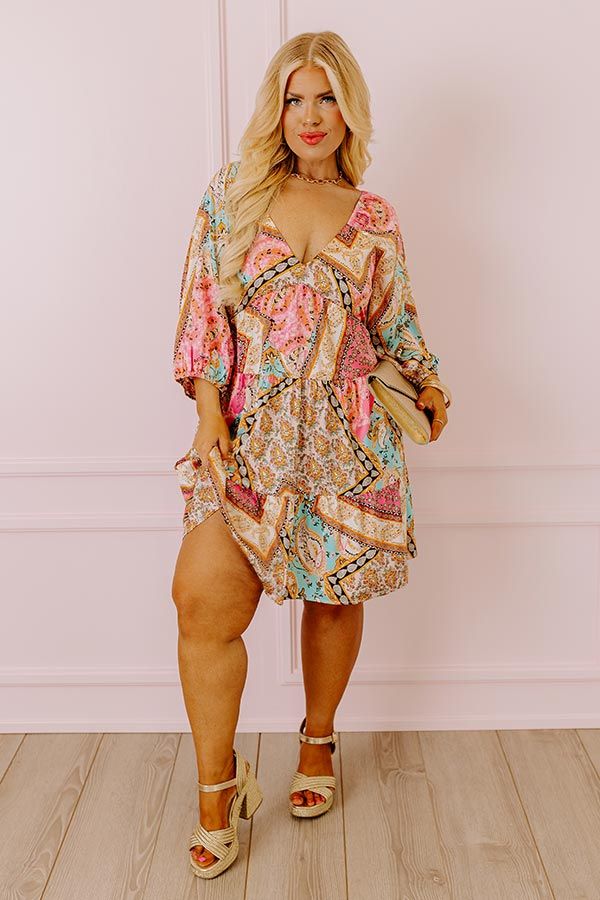 Summer Serenade Satin Babydoll Mini Dress in Pink Curves sold by Impressions