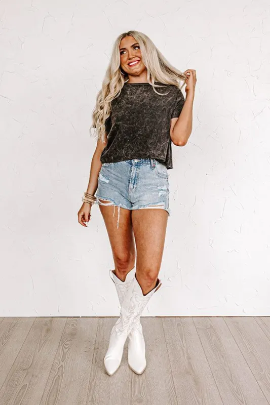 Cafe Afternoons Mineral Wash Crop Top in Vintage Black sold by Impressions