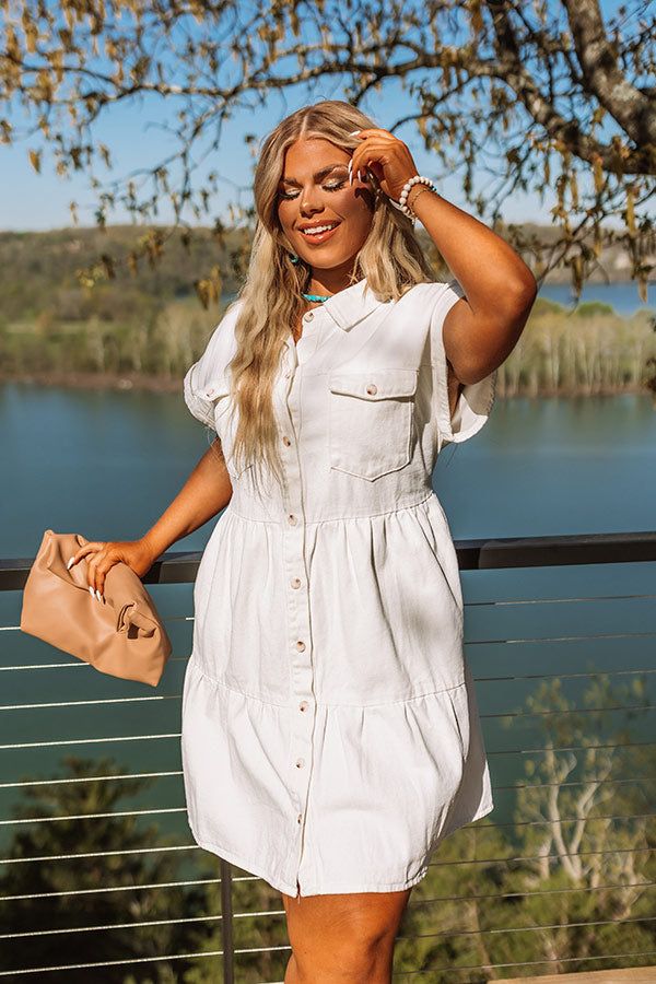 Genuine Reaction Denim Dress In Ivory Curves sold by Impressions