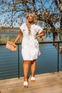 Genuine Reaction Denim Dress In Ivory Curves sold by Impressions