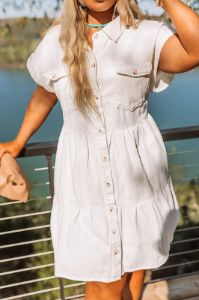 Genuine Reaction Denim Dress In Ivory Curves sold by Impressions
