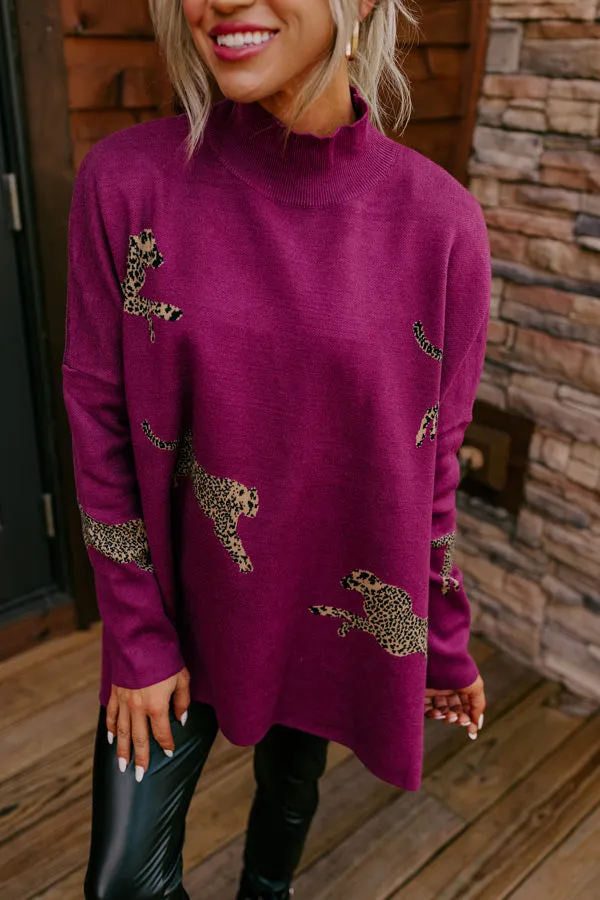 Cozy And Kind Cheetah Sweater In Royal Plum sold by Impressions product image thumbnail 4