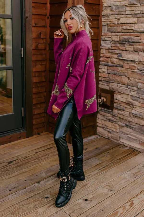 Cozy And Kind Cheetah Sweater In Royal Plum sold by Impressions product image thumbnail 2