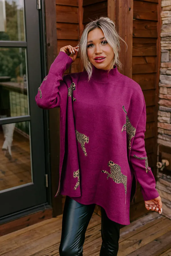 Cozy And Kind Cheetah Sweater In Royal Plum sold by Impressions product image thumbnail 3