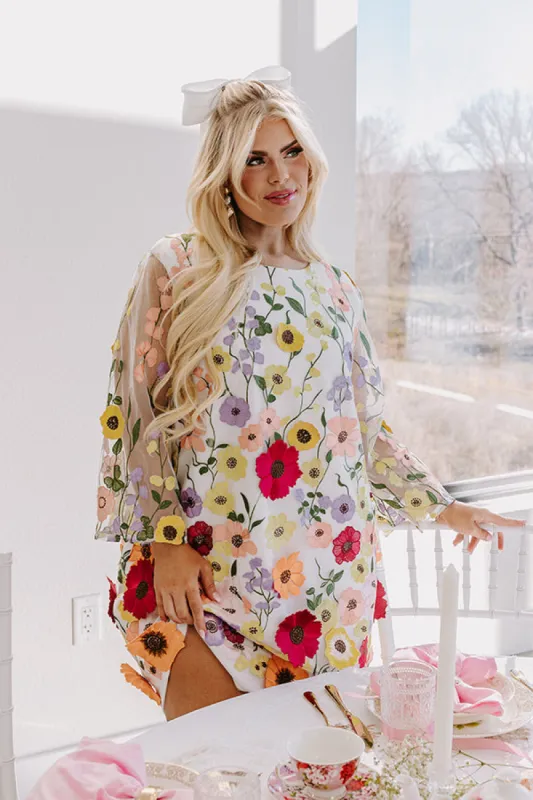 Floral Dream Embroidered Mini Dress in White Curves sold by Impressions