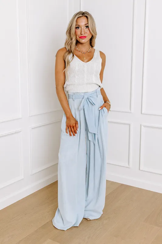 The Serena High Waist Chambray Pants in Light Wash sold by Impressions