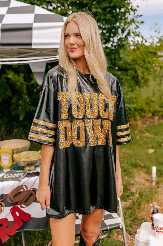 It's A Touch Down Faux Leather Mini Dress in Black sold by Impressions