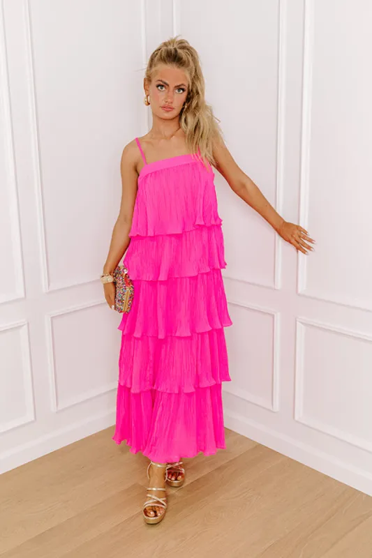 Dreamy Mood Pleated Midi In Hot Pink sold by Impressions