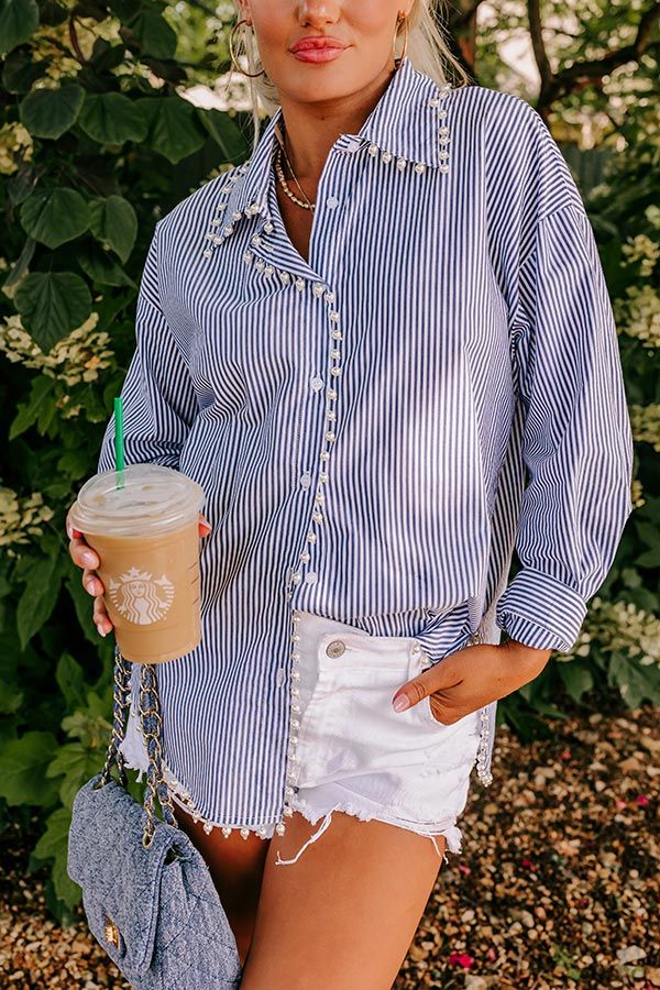 Luxe Debut Embellished Button Up in Navy sold by Impressions product image thumbnail 3