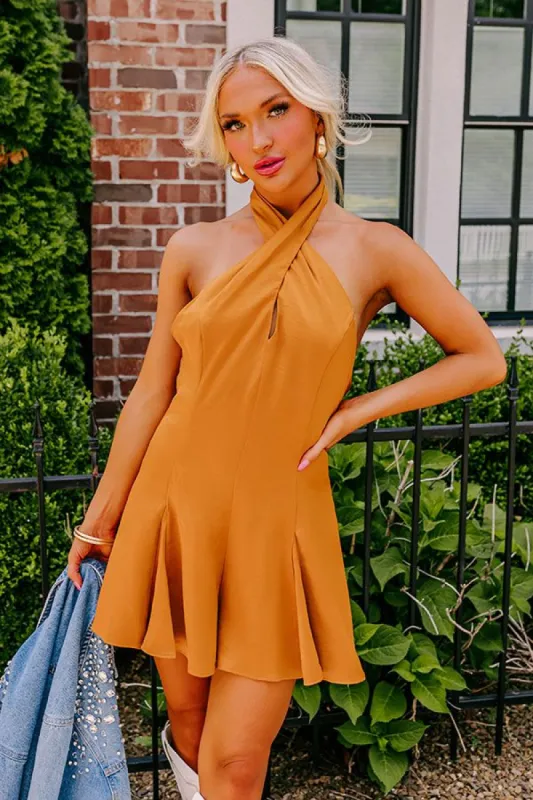 All Of A Sudden Satin Romper In Camel sold by Impressions