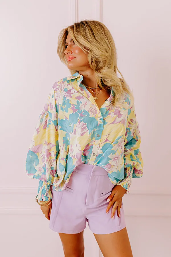 Private Jet Perfection Floral Button Up Top in Blue sold by Impressions product image thumbnail 2