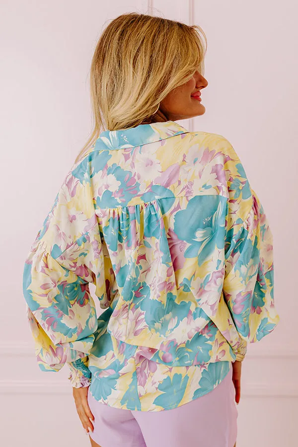 Private Jet Perfection Floral Button Up Top in Blue sold by Impressions product image thumbnail 3