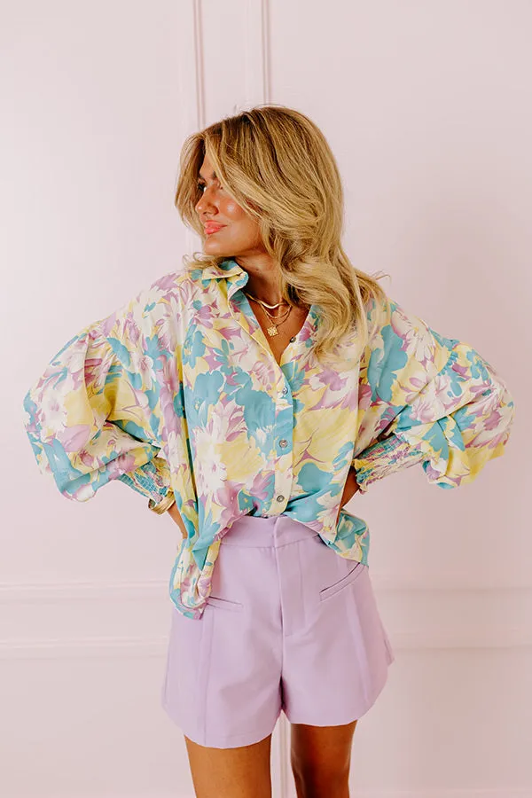 Private Jet Perfection Floral Button Up Top in Blue sold by Impressions product image thumbnail 4