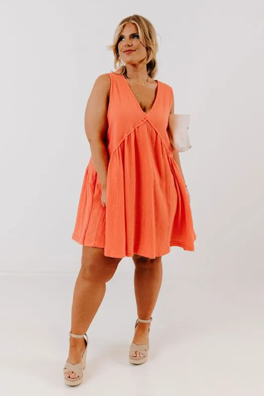 Sunny Forecast Shift Dress In Coral Curves sold by Impressions