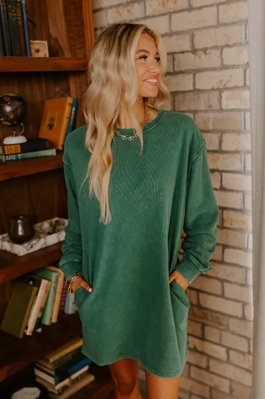 Cozy Classic Sweatshirt Mini Dress in Hunter Green sold by Impressions