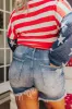 Risen Mel High Waist Distressed Shorts In Medium Wash Curves sold by Impressions