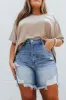 Risen Mel High Waist Distressed Shorts In Medium Wash Curves sold by Impressions