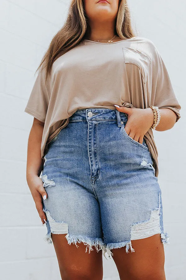 Risen Mel High Waist Distressed Shorts In Medium Wash Curves sold by Impressions product image thumbnail 5