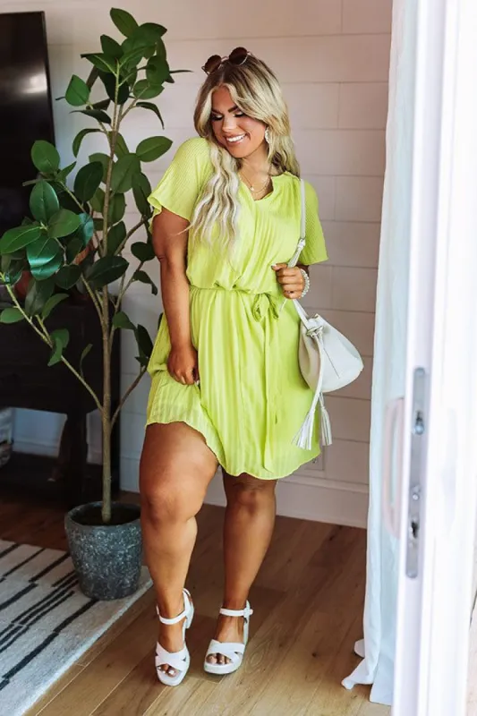 Cool Catina Crush Pleated Dress In Lime Punch Curves sold by Impressions