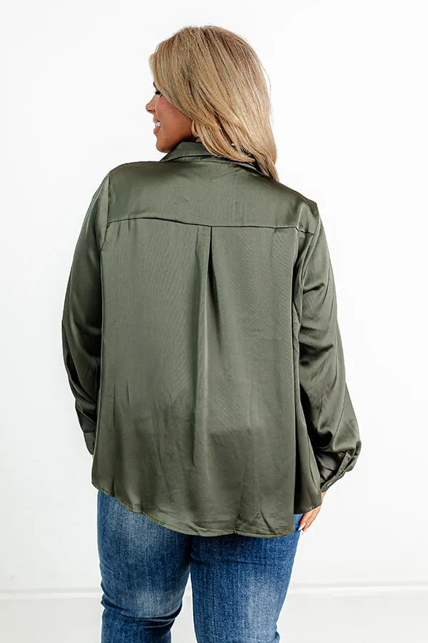 Once In A Lifetime Satin Top In Olive Curves sold by Impressions product image thumbnail 4