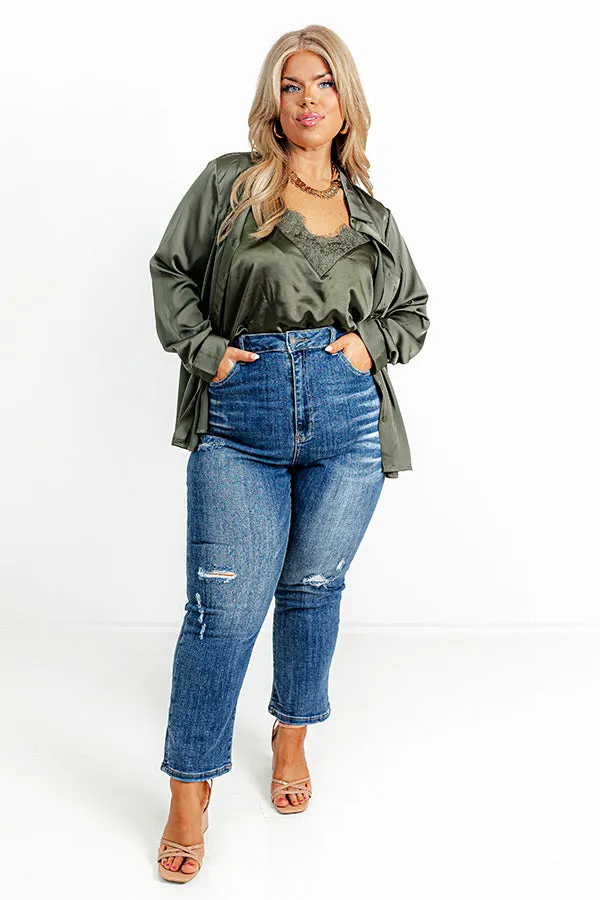 Once In A Lifetime Satin Top In Olive Curves sold by Impressions product image thumbnail 5