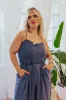 Desirable Destination Smocked Jumpsuit In Autumn Sky Curves sold by Impressions