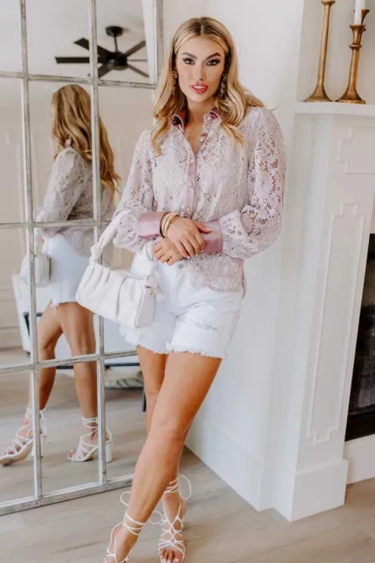 Caught Up In Love Lace Button Up sold by Impressions